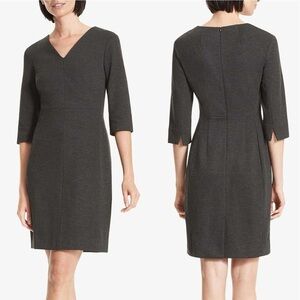 M.M.LaFleur Mona Dress 3/4 Sleeve Ponte Sheath V Neck Grey Classic Businesscore